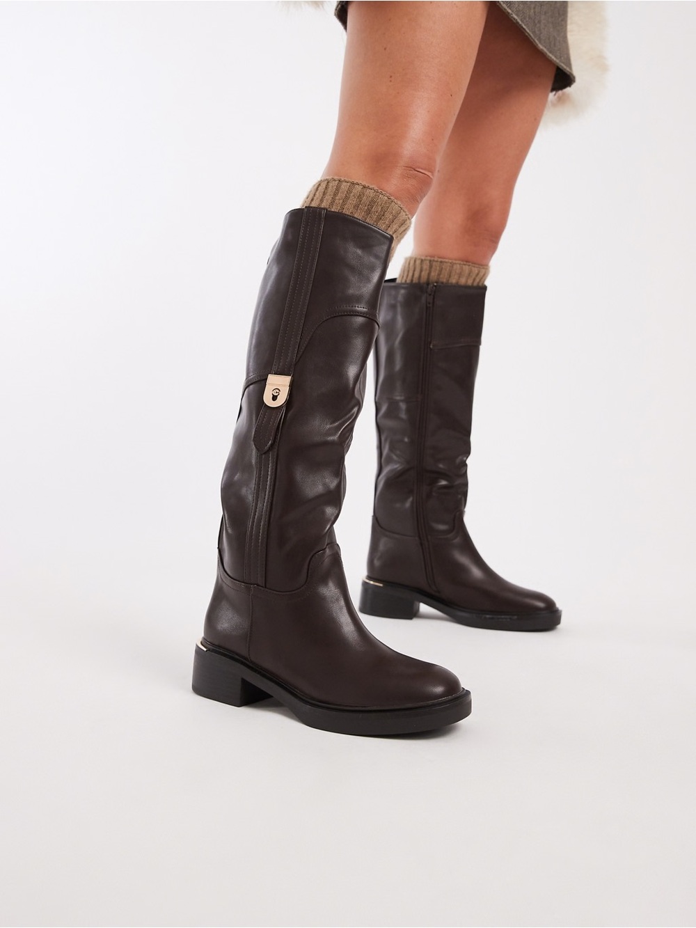 SEQWL Twix buckle detailing refined boots in chocolate NWOT
